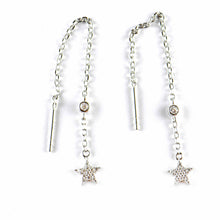 Chain silver earring with star & white CZ
