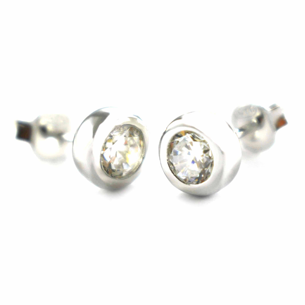 Channel set silver earring with white CZ & platinum plating
