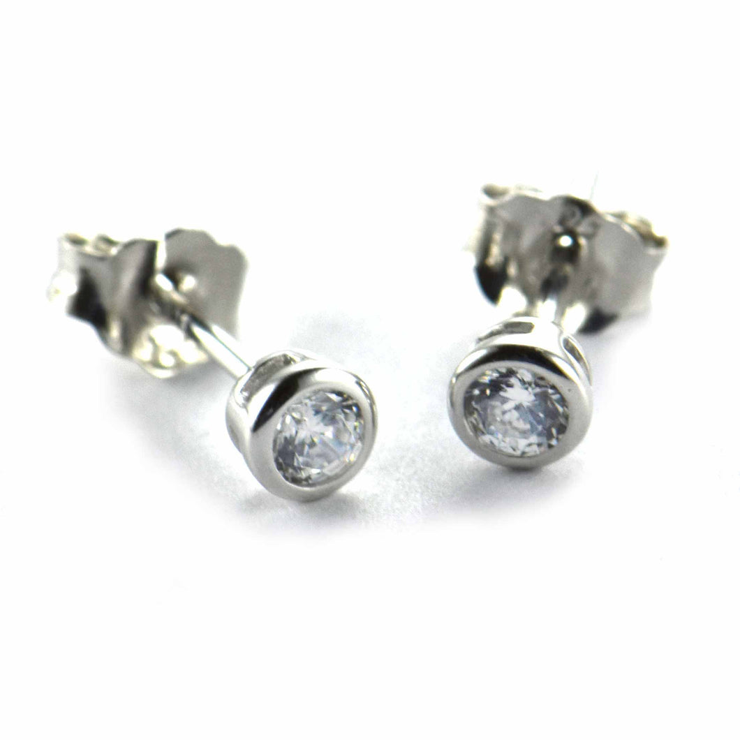 Channel set silver stud earring with 3mm CZ