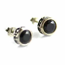 Channel set silver studs earring with black CZ & small black CZ