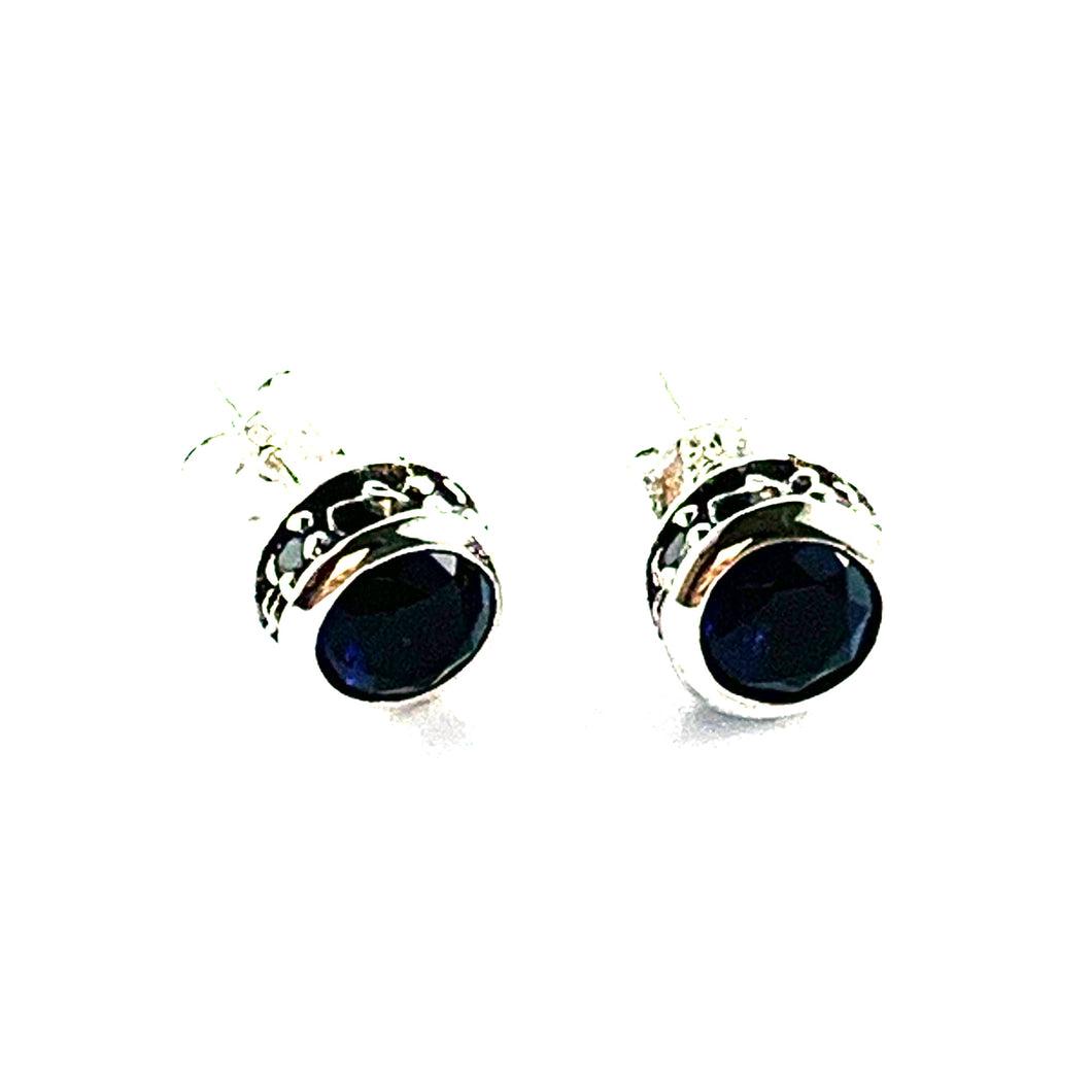Channel set silver studs earring with dark blue CZ