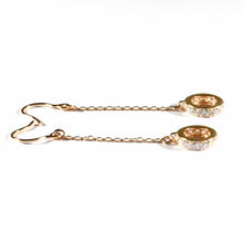 Circle & chain silver earring with CZ & pink gold plating