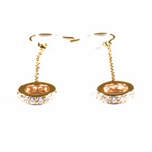 Circle & chain silver earring with CZ & pink gold plating