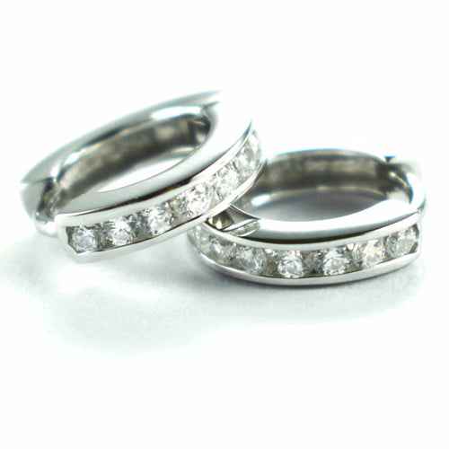 13mm circle earring with circle white CZ & platinum plating