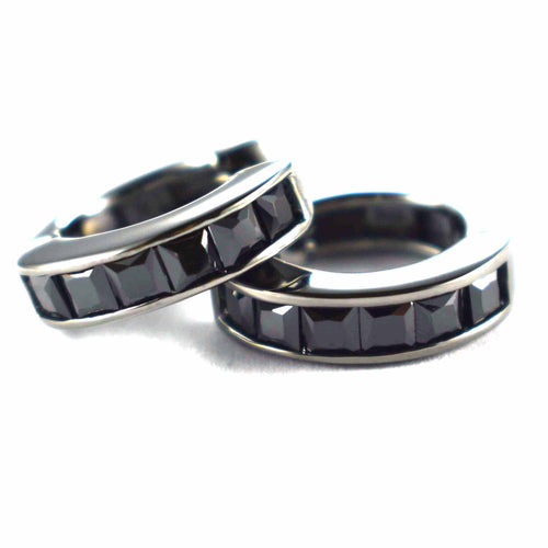 14.5mm Circle earring with square black CZ & black rhodium plating
