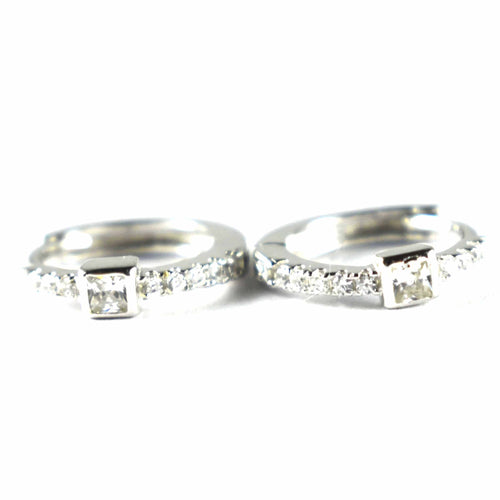 Circle earring with square CZ & platinum plating