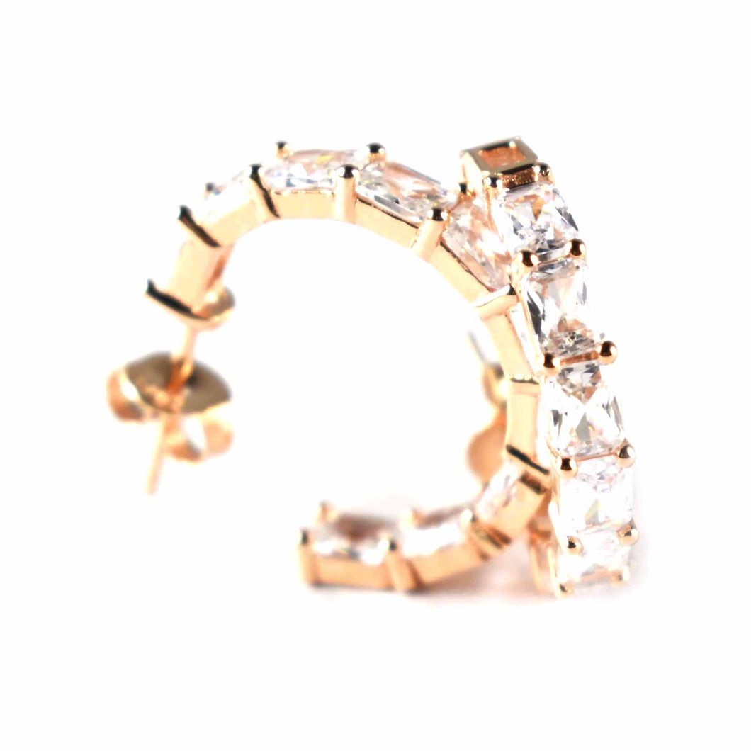 Circle earring with square white CZ & pink gold plating