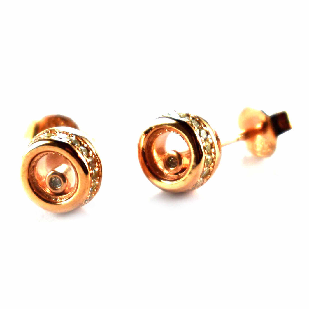 Circle pattern silver earring with a round of white cubic zirconia & pink gold plating