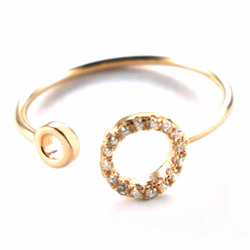 Circle pattern silver ring with white CZ & pink gold plating