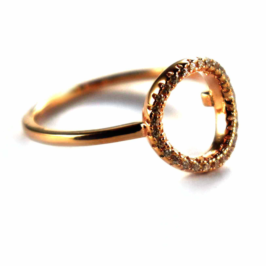 Circle pattern with white CZ & pink gold plating silver ring