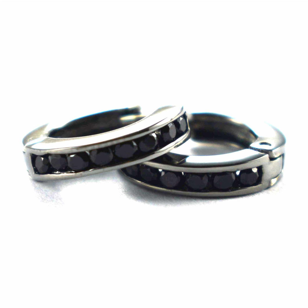 Circle silver earring with circle black CZ