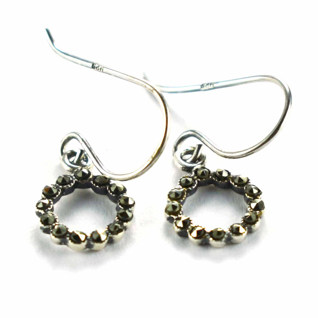 Circle silver earring with a round of marcasite