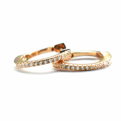 12mm circle silver earring with round of small CZ & pink gold plating