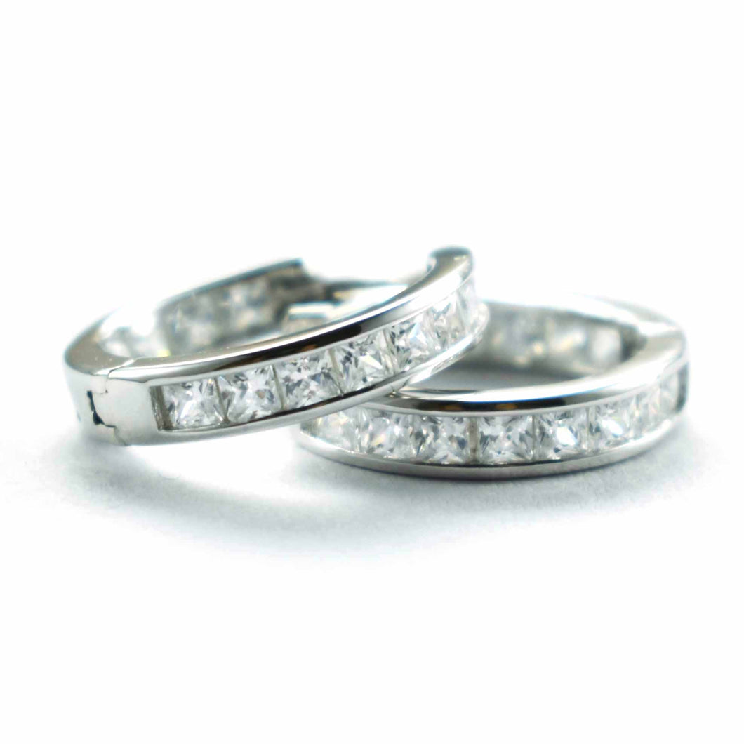 14.5mm circle silver earring with small square white CZ