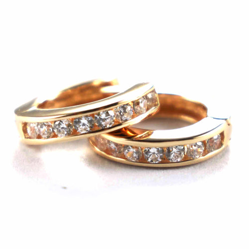 13mm circle silver earring with  white CZ & pink gold plating