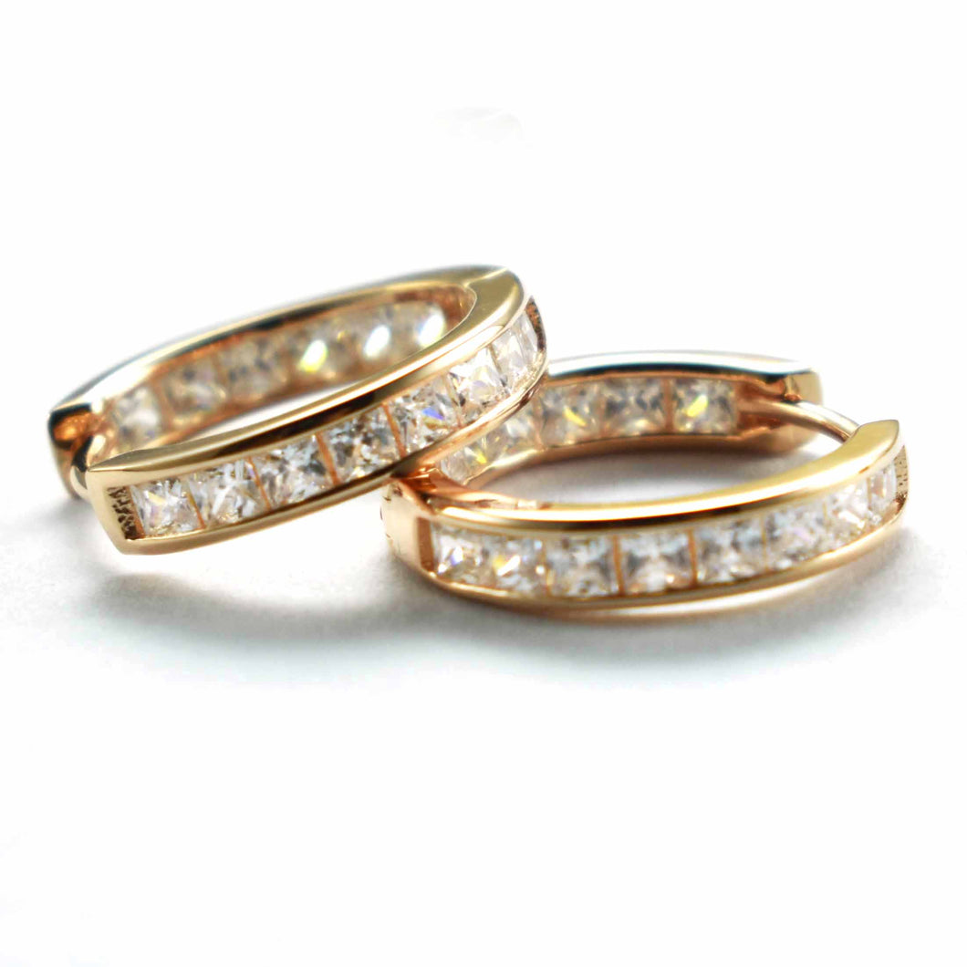 14.5mm circle silver with small square white CZ & pink gold plating