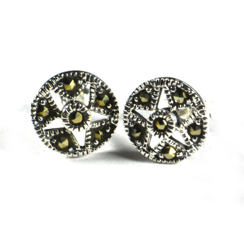 Circle & star silver studs earring with marcasite