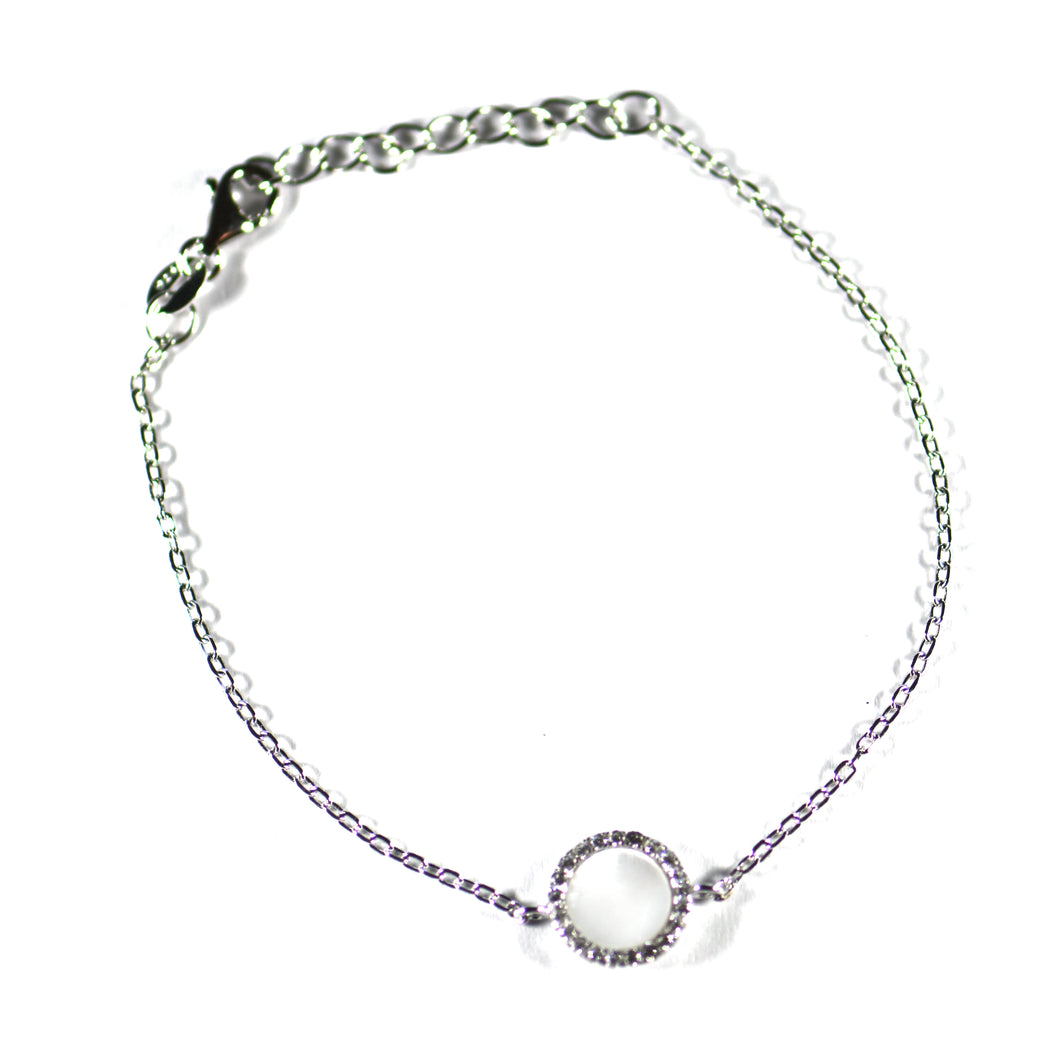Circle silver bracelet with mother of pearl & CZ