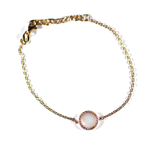 Circle silver bracelet with mother of pearl & pink gold plating