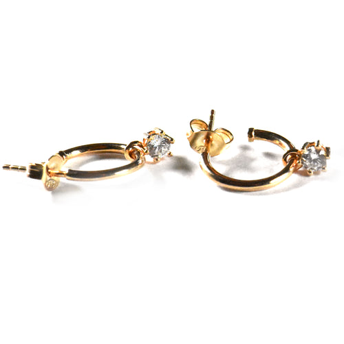 Circle silver earring with 4mm CZ & pink gold plating
