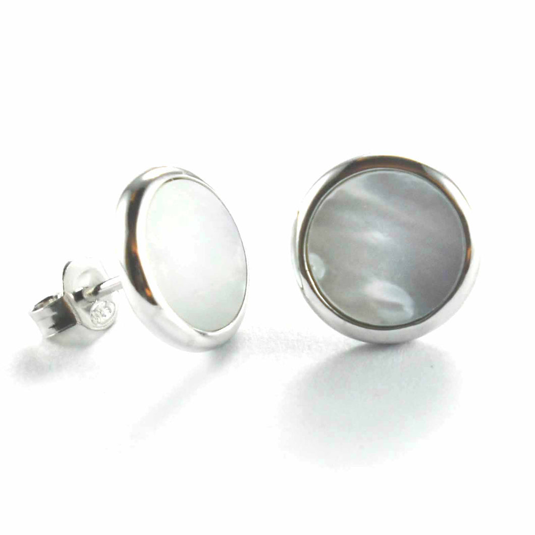 12mm Circle stud silver earring with mother of pearl