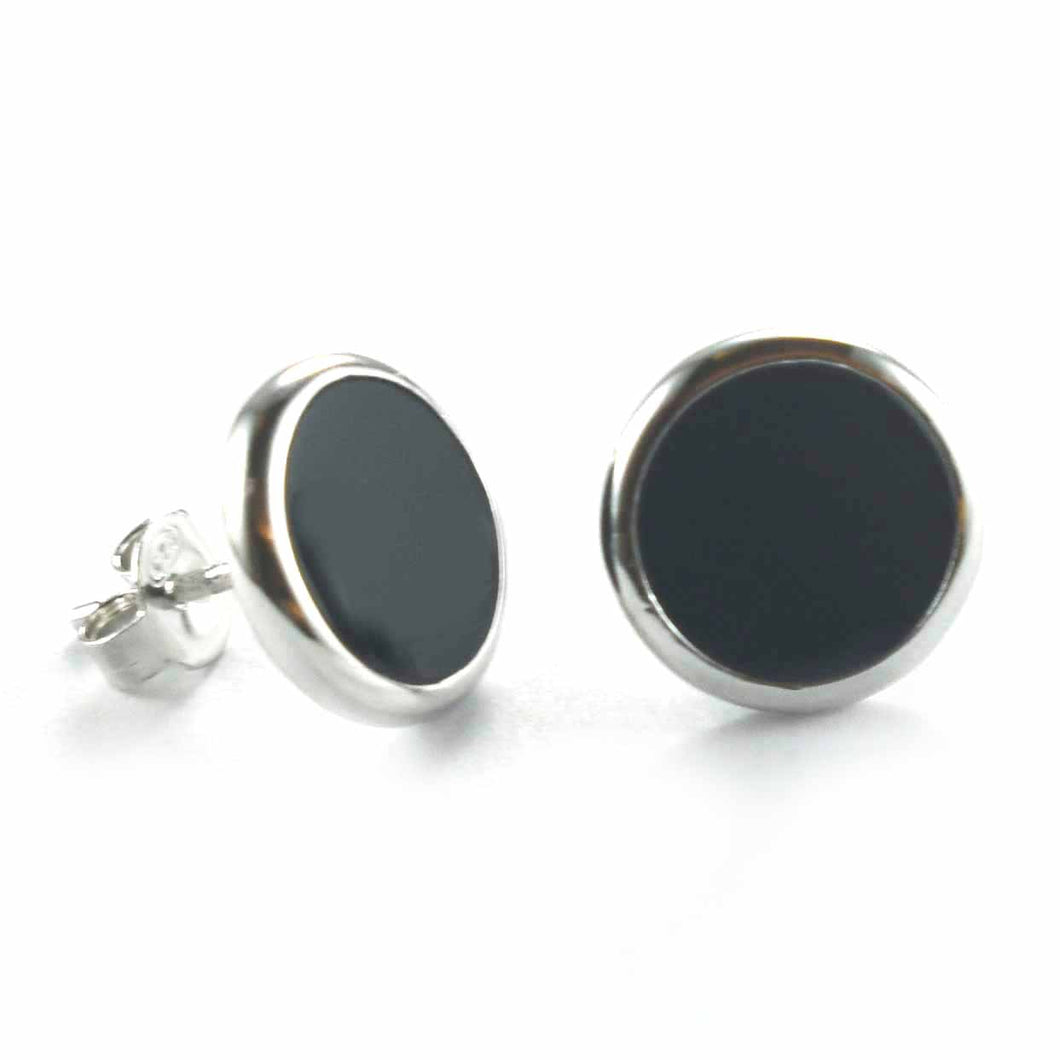 12mm Circle stud silver earring with onyx