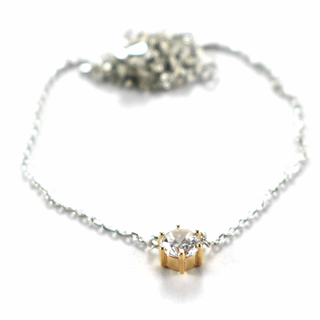 Claw set silver necklace with white CZ & pink gold plating