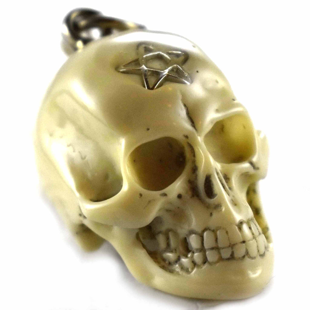 Cow bone with star pattern skull silver pendant