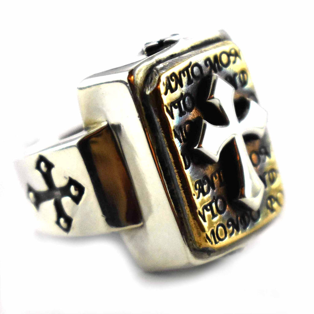 Cross pattern copper plating rectangle silver ring