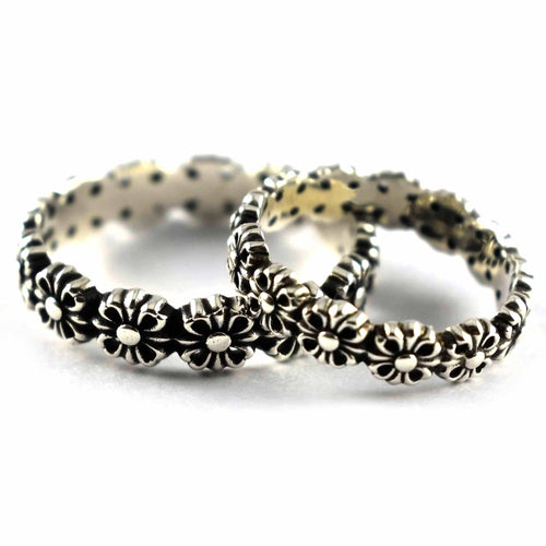 Cross pattern silver couple ring