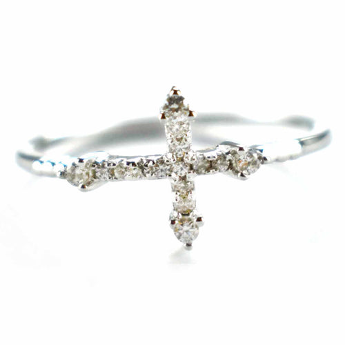 Cross pattern silver ring with white CZ & platinum plating