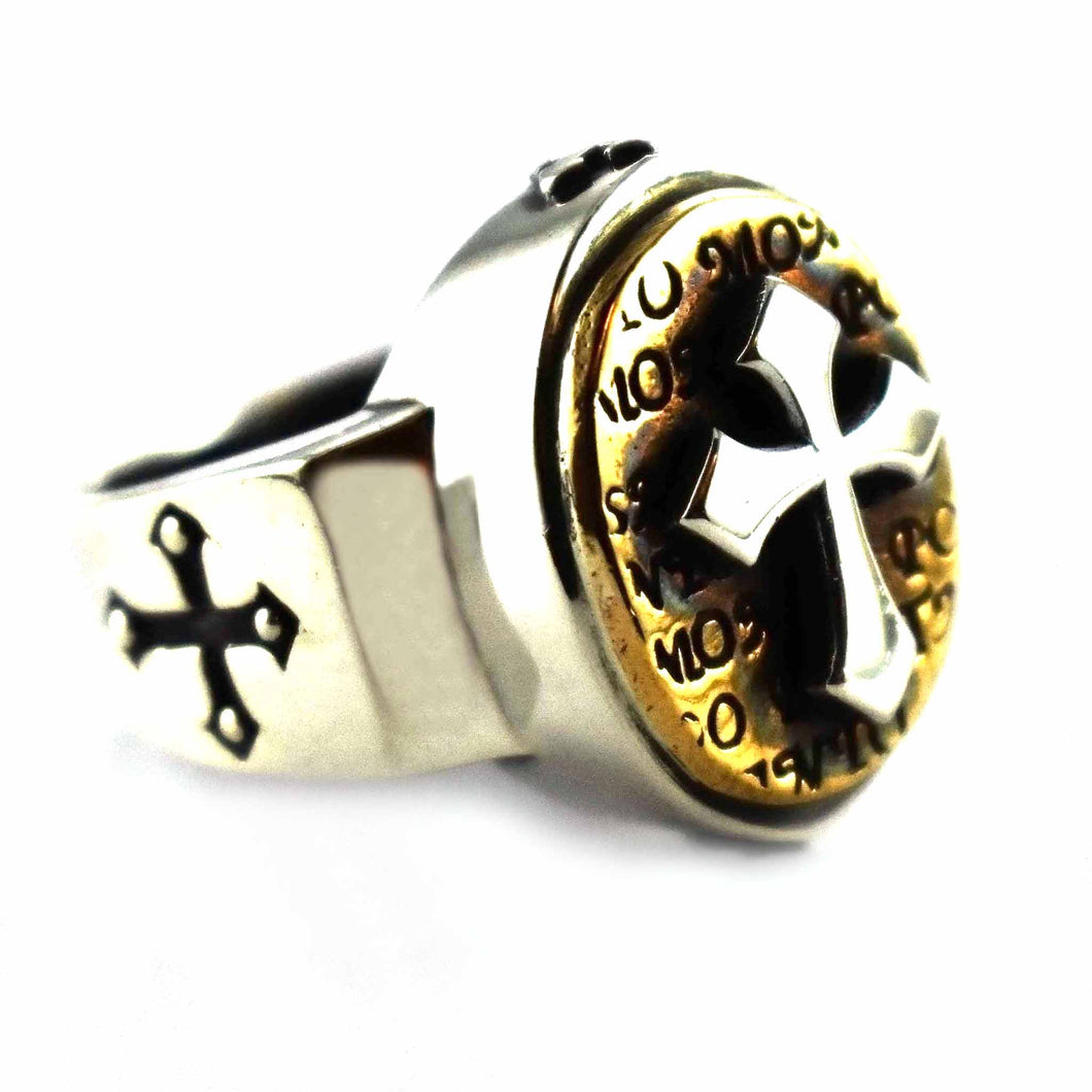Cross pattern with copper plating oval silver ring