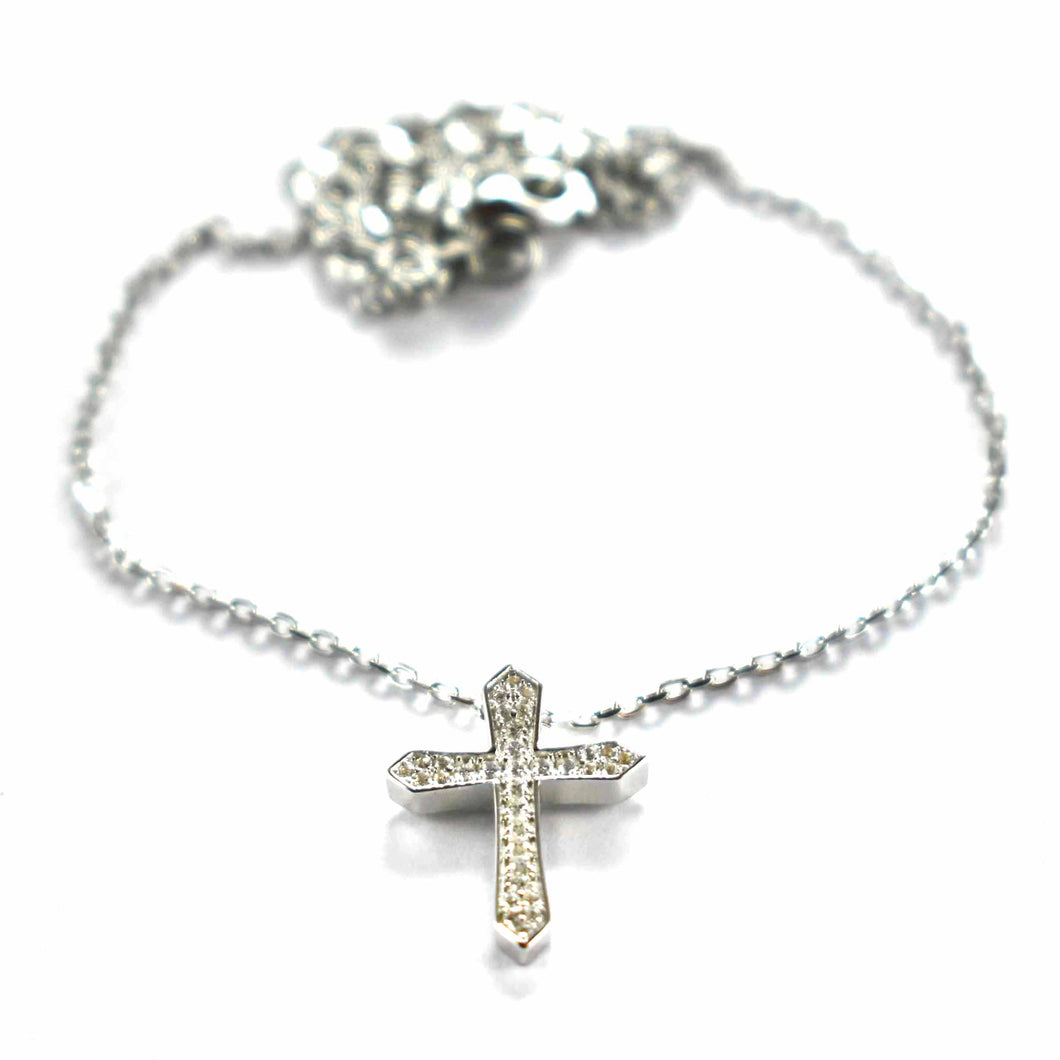 Cross silver necklace with white CZ