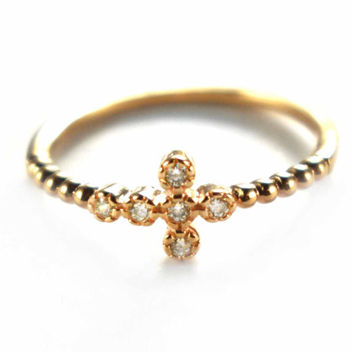 Cross silver ring with ball pattern & pink gold plating