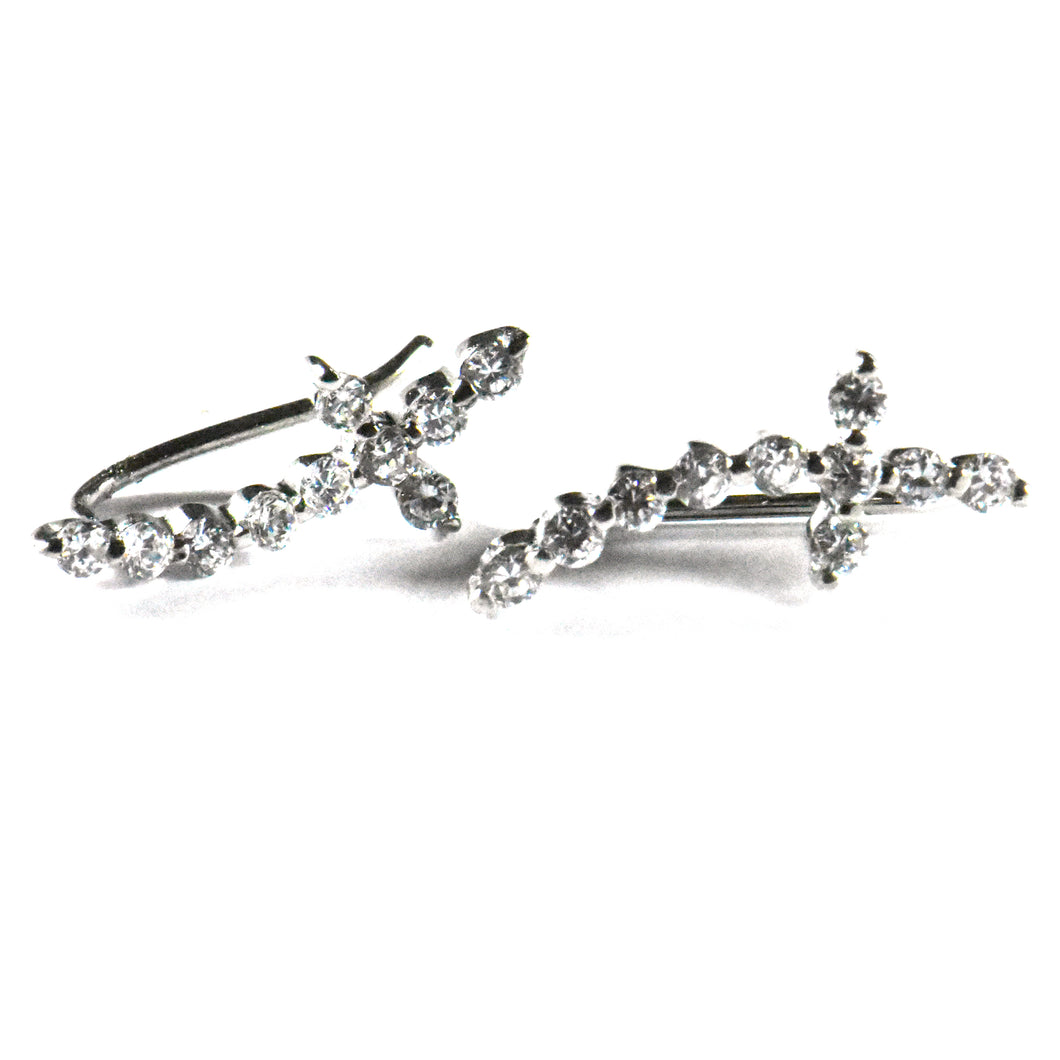 Cross pattern hook silver earring with CZ