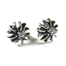 Cross silver earring with white CZ & oxidizing