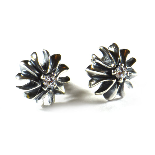 Cross silver earring with white CZ & oxidizing