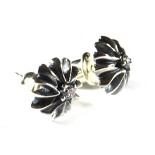 Cross silver earring with white CZ & oxidizing