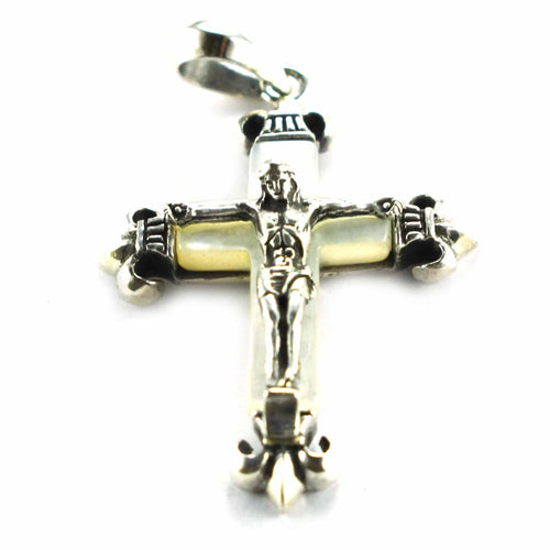 Cross silver pendant with jesus & mother of pearl