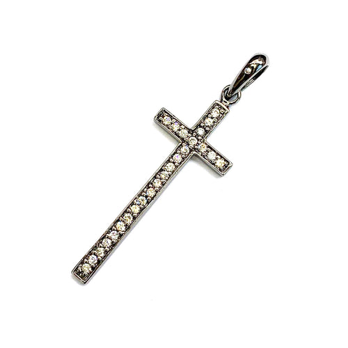 Cross silver pendant with white cubic zirconia & black rhodium plating