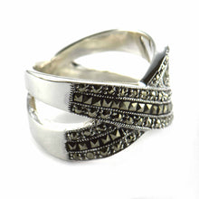 Cross silver ring with marcasite