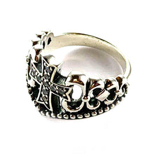 Cross silver ring with small white CZ & ribbon pattern