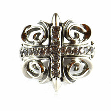 Cross silver ring with white cubic zirconia