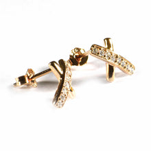 Cross silver studs earring with CZ & pink gold plating