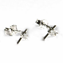 Cross studs silver earring with one CZ