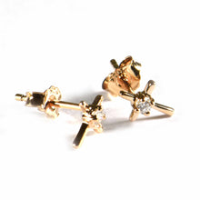 Cross studs silver earring with one CZ & pink gold plating