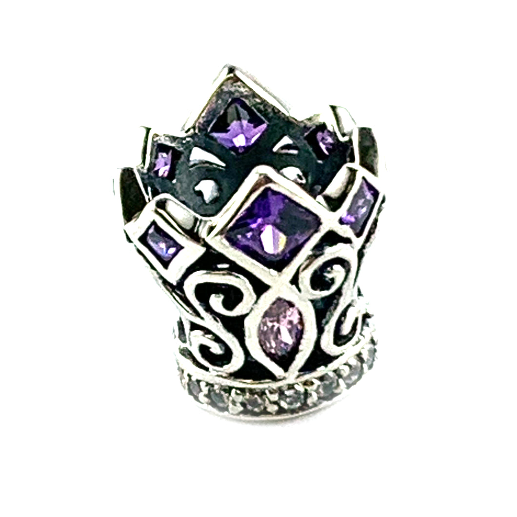 Crown silver beads with purple & pink CZ
