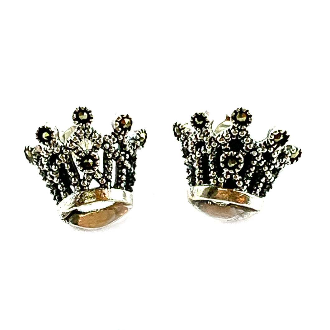 Crown silver earring with marcasite