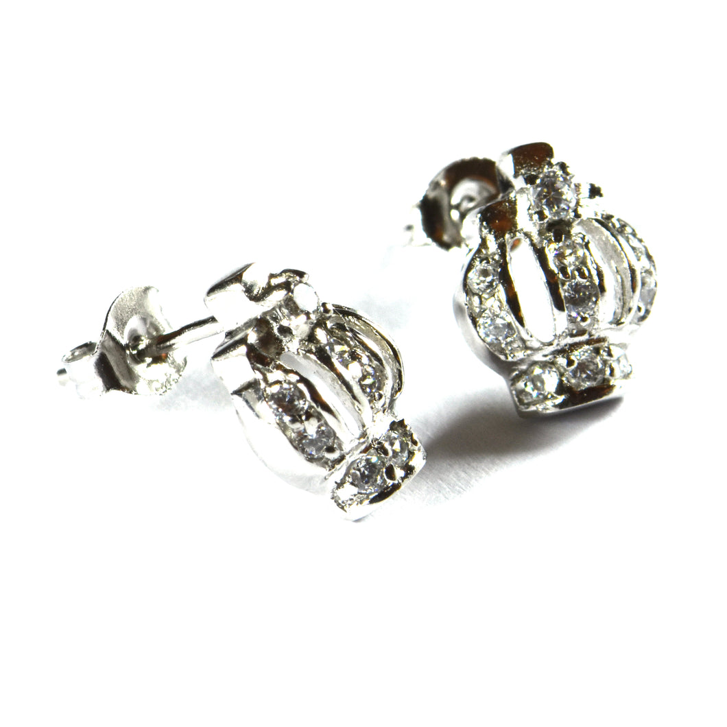 Crown silver studs earring with CZ