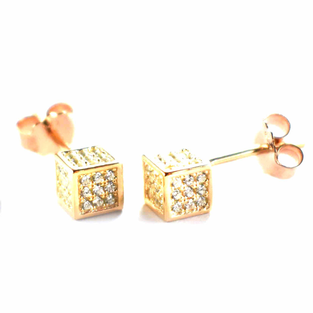 Cubic silver earring with white CZ & pink gold plating
